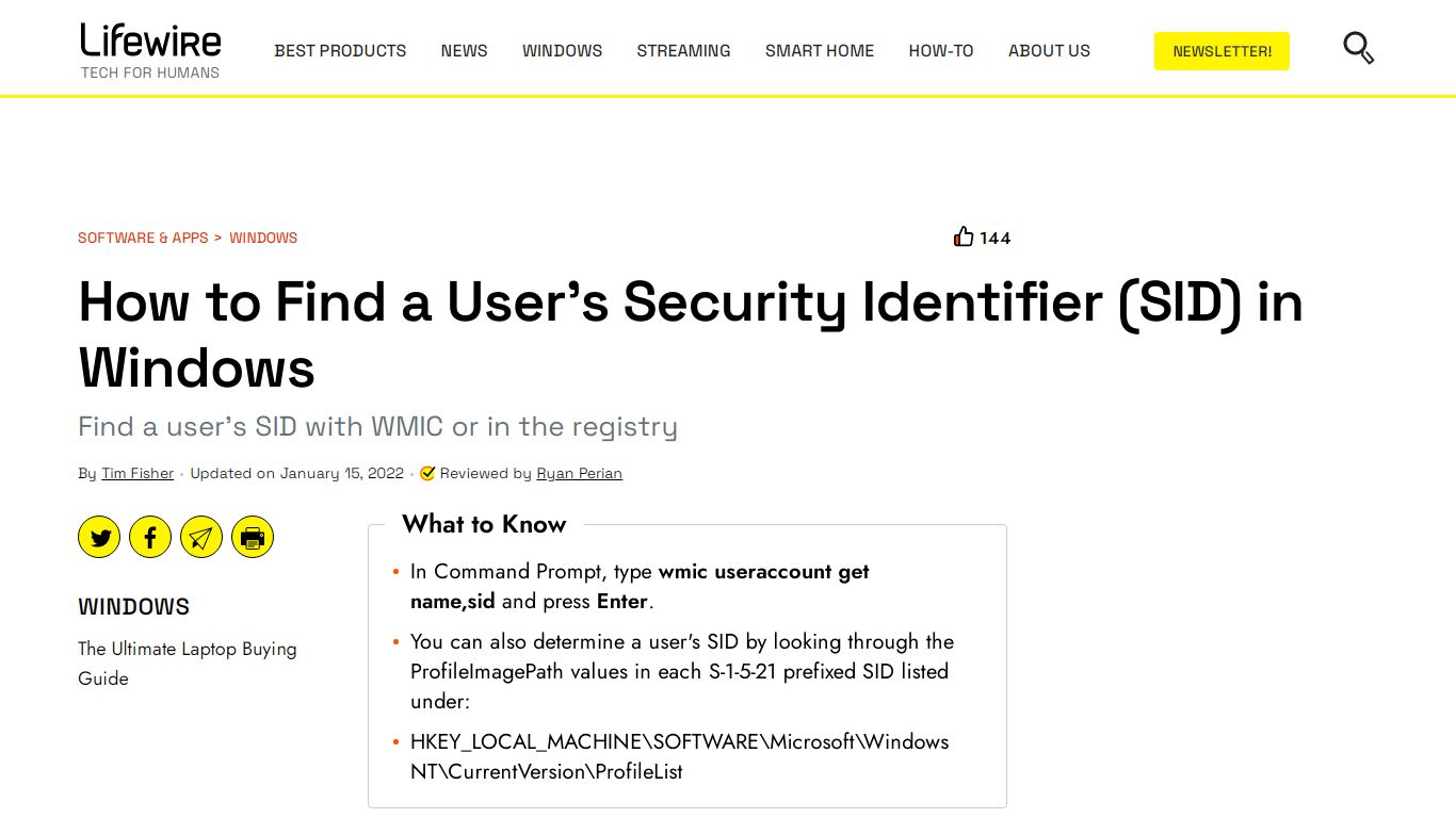 How to Find a User's Security Identifier (SID) in Windows - Lifewire
